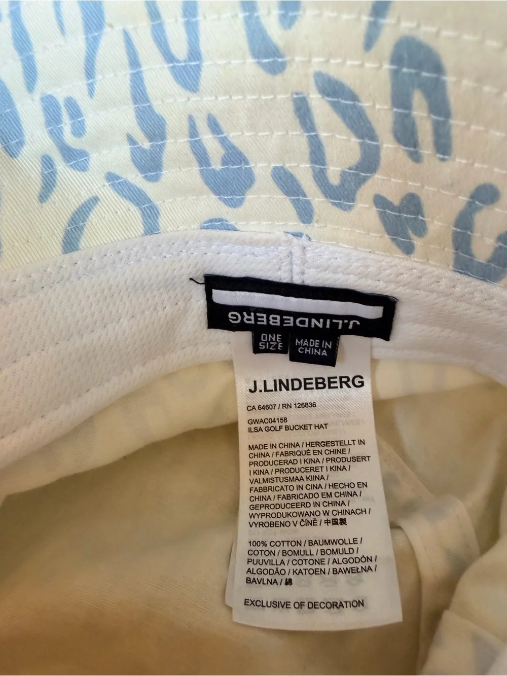 J.Lindeberg Women’s Cream and Light Blue Leopard Bucket Hat
